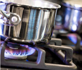 Steel pot on a stovetop